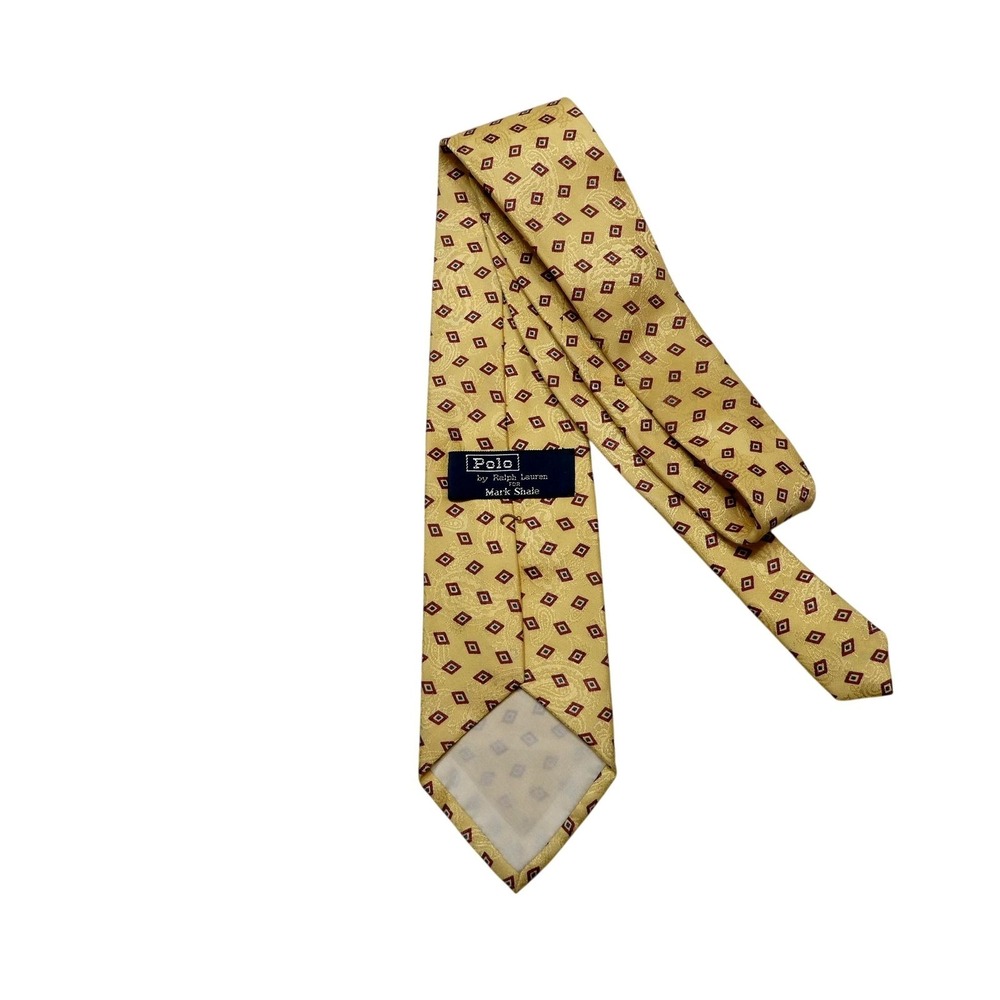 Polo By Ralph Lauren Tie Mens One Size Yellow Geometric 100% Silk Made USA